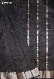 Jalrava Mangalagiri Handloom Black Silk Cotton Checked Saree - Seven Sarees - Saree - Seven Sarees