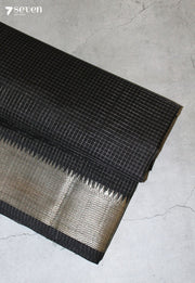 Jalrava Mangalagiri Handloom Black Silk Cotton Checked Saree - Seven Sarees - Saree - Seven Sarees