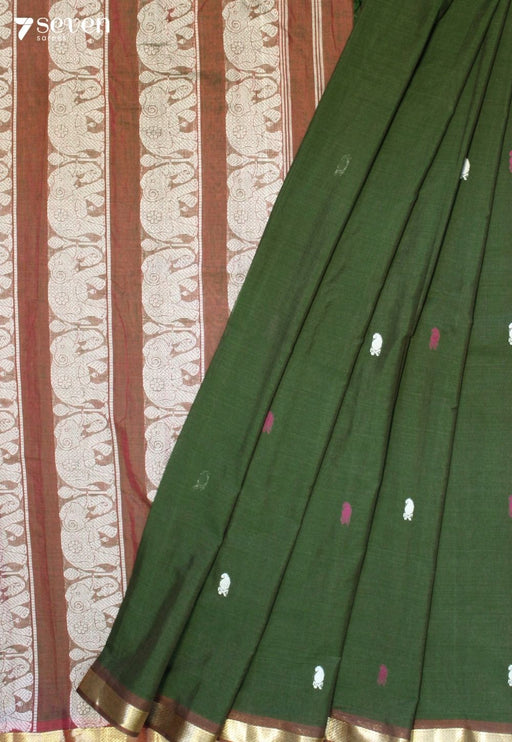 Jalvika Signature Seven Handloom Green Bangalore Pure Cotton Saree - Seven Sarees - Saree - Seven Sarees