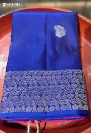 Jamun Flower Signature Seven Handloom Blue/ Red Bangalore Pure Silk Saree|Silk Mark Certified - Seven Sarees - Saree - Seven Sarees