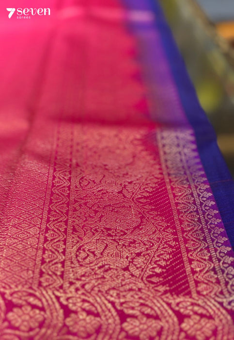 Jamun Flower Signature Seven Handloom Blue/ Red Bangalore Pure Silk Saree|Silk Mark Certified - Seven Sarees - Saree - Seven Sarees