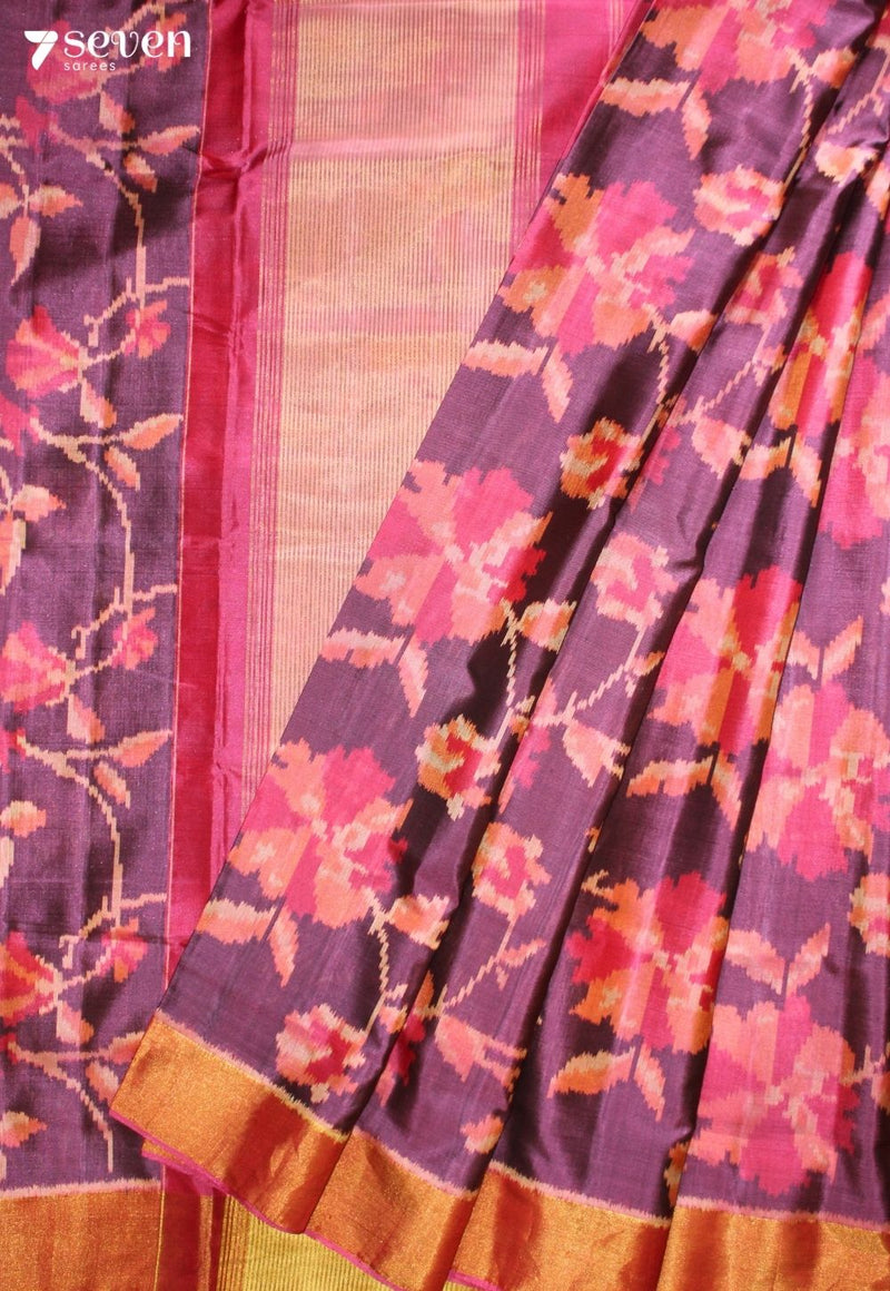 Janvira Patola Handloom Single Ikkat Pink Pure Silk Saree|Silk Mark Certified - Seven Sarees - Saree - Seven Sarees