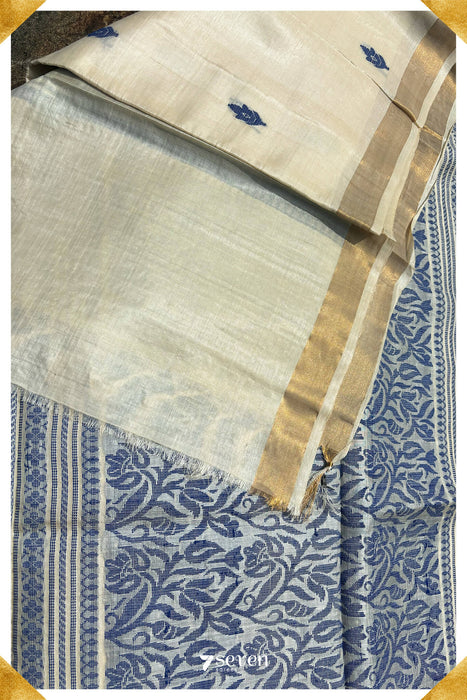 Jasmine Chattisgarh White Pure Kosa Silk Saree|Silk Mark Certified - Seven Sarees - Saree - Seven Sarees