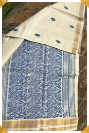 Jasmine Chattisgarh White Pure Kosa Silk Saree|Silk Mark Certified - Seven Sarees - Saree - Seven Sarees