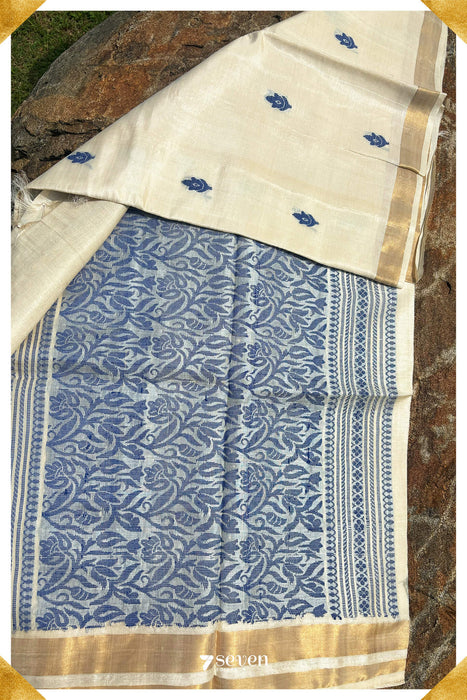 Jasmine Chattisgarh White Pure Kosa Silk Saree|Silk Mark Certified - Seven Sarees - Saree - Seven Sarees