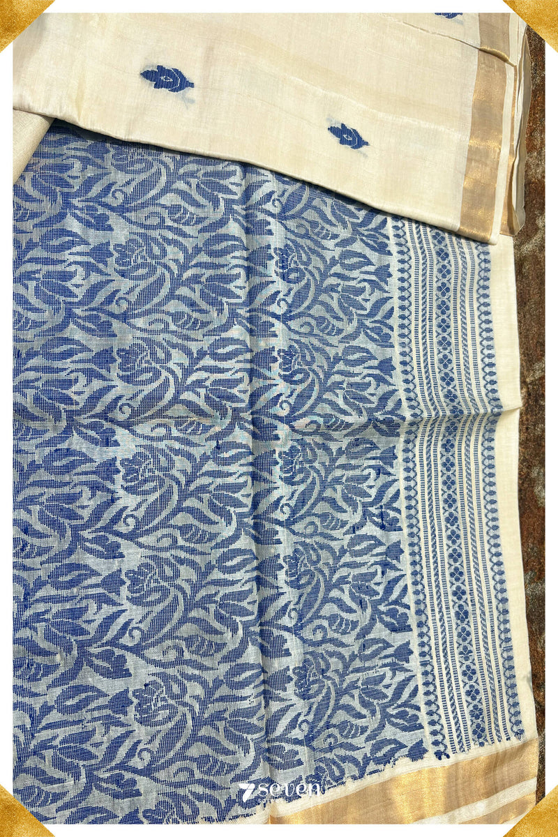 Jasmine Chattisgarh White Pure Kosa Silk Saree|Silk Mark Certified - Seven Sarees - Saree - Seven Sarees