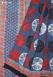 Jehali Kutch Blue Pure Handmade Ajrakh 100% Cotton Saree - Seven Sarees - Saree - Seven Sarees