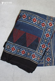 Jeyamri Kutch Blue Pure Handmade Ajrakh 100% Cotton Saree - Seven Sarees - Saree - Seven Sarees