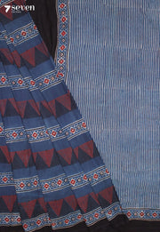 Jeyamri Kutch Blue Pure Handmade Ajrakh 100% Cotton Saree - Seven Sarees - Saree - Seven Sarees