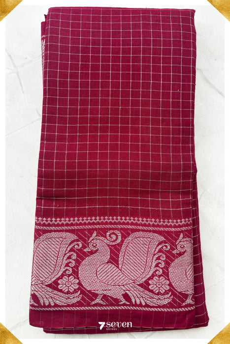 Jigarthanda Madurai Dark Pink Handmade Pure Cotton Sungudi Checks Saree - Seven Sarees - Saree - Seven Sarees