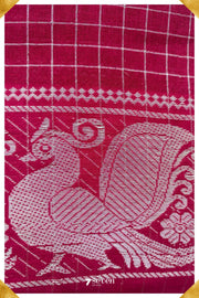 Jigarthanda Madurai Dark Pink Handmade Pure Cotton Sungudi Checks Saree - Seven Sarees - Saree - Seven Sarees
