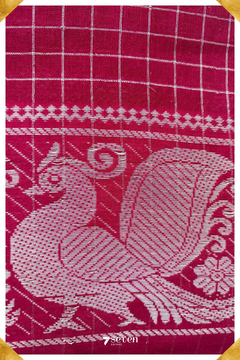 Jigarthanda Madurai Dark Pink Handmade Pure Cotton Sungudi Checks Saree - Seven Sarees - Saree - Seven Sarees