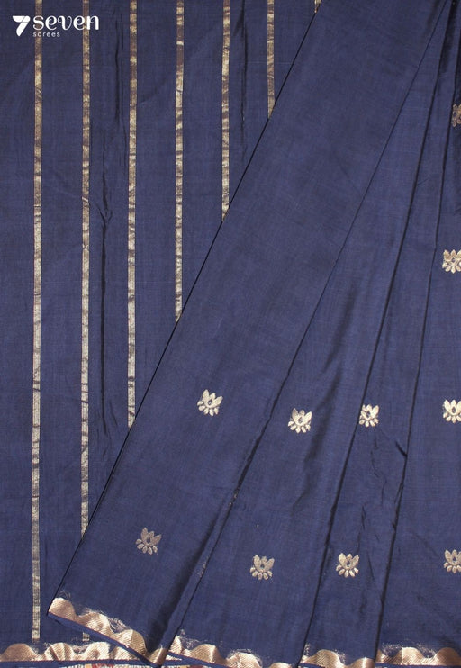 Jovari Signature Seven Handloom Blue Bangalore Pure Cotton Saree - Seven Sarees - Saree - Seven Sarees