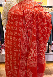 Jyoti Jaipur Red Hand Block Printed 100% Cotton Saree - Seven Sarees - Saree - Seven Sarees