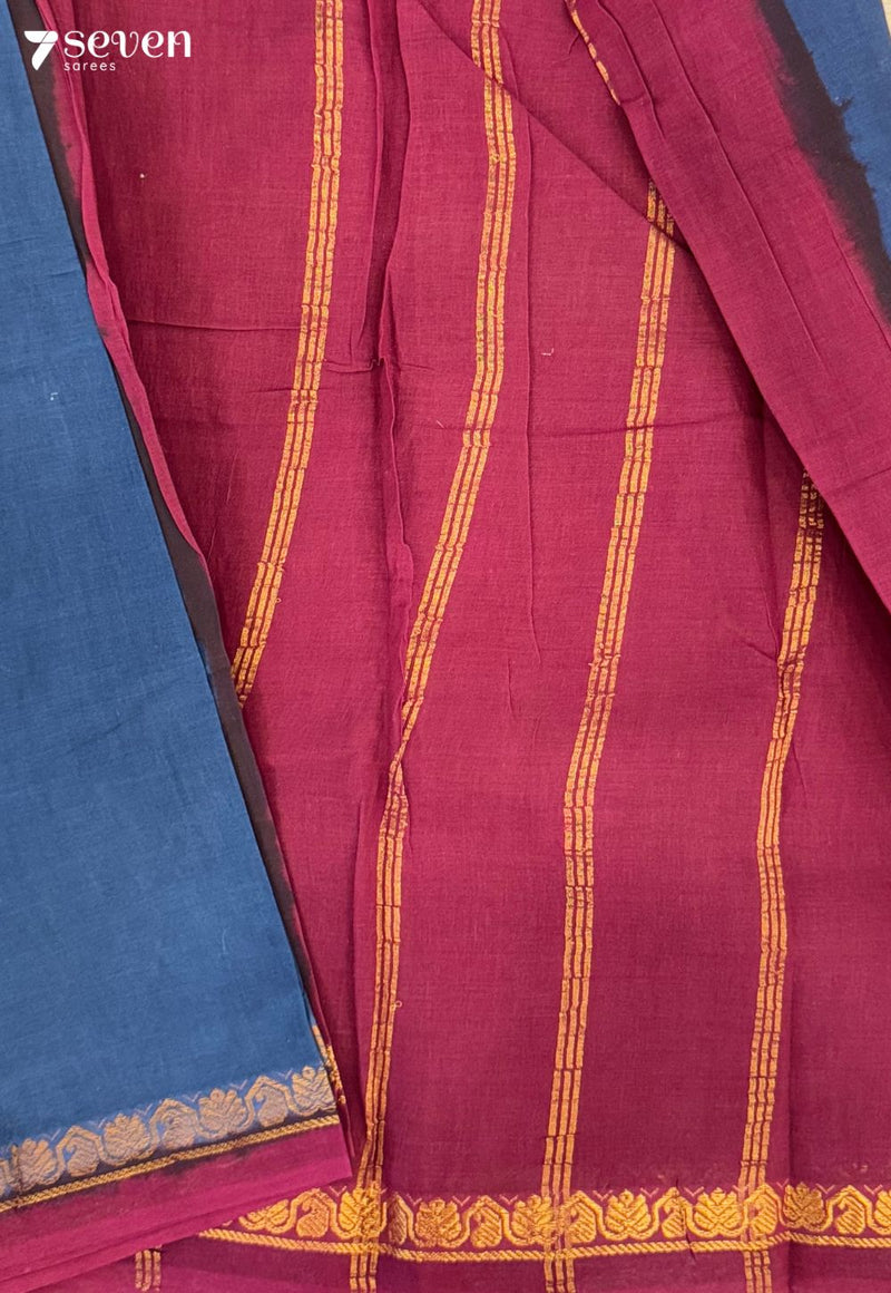 Kadambam Madurai Blue Handmade Pure Cotton Sungudi Saree - Seven Sarees - Saree - Seven Sarees