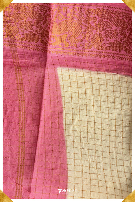 Kadambavanam Madurai White Handmade Pure Cotton Sungudi Checks Saree - Seven Sarees - Saree - Seven Sarees