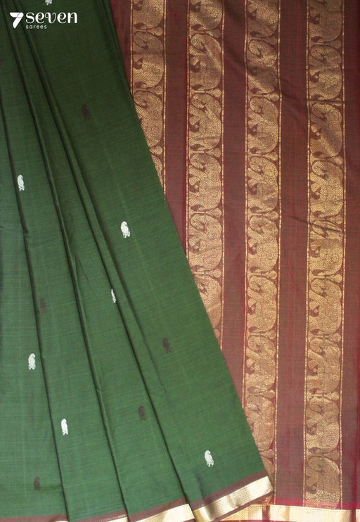 Kairanvi Signature Seven Handloom Green Bangalore Pure Cotton Saree - Seven Sarees - Saree - Seven Sarees