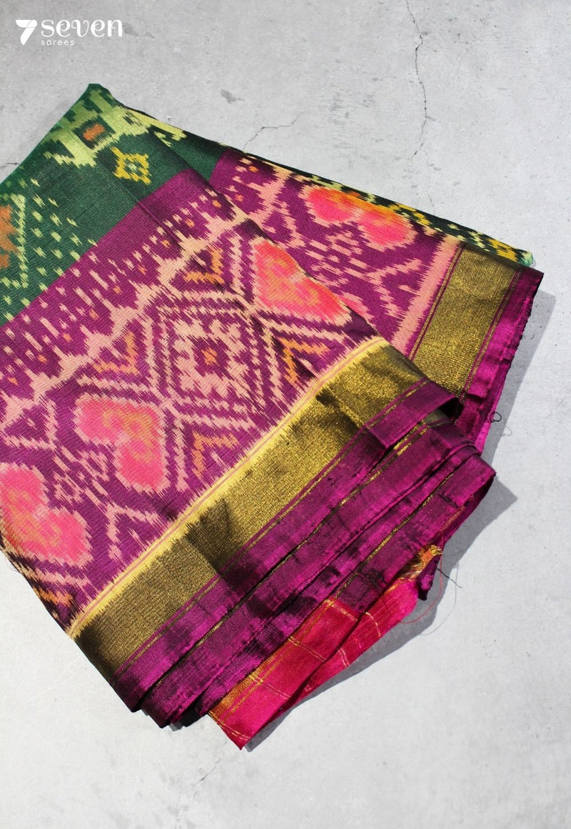 Kairavi Patola Handloom Single Ikkat Green Pure Silk Saree|Silk Mark Certified - Seven Sarees - Saree - Seven Sarees