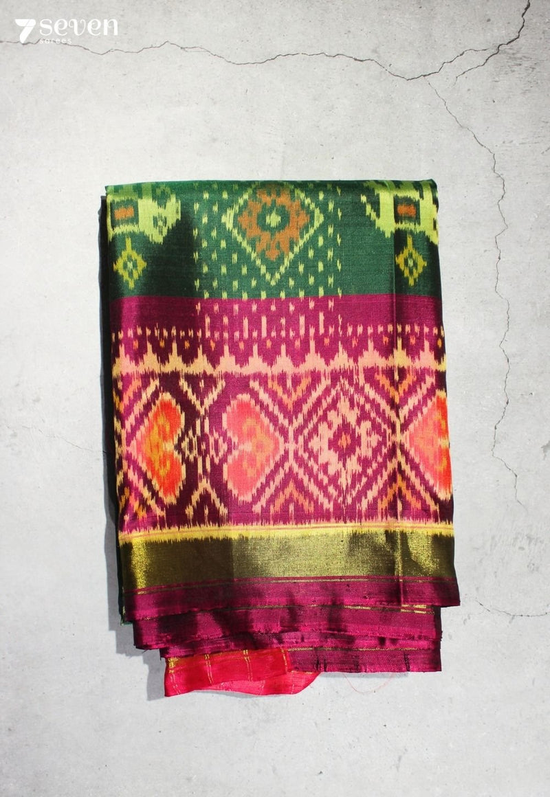 Kairavi Patola Handloom Single Ikkat Green Pure Silk Saree|Silk Mark Certified - Seven Sarees - Saree - Seven Sarees