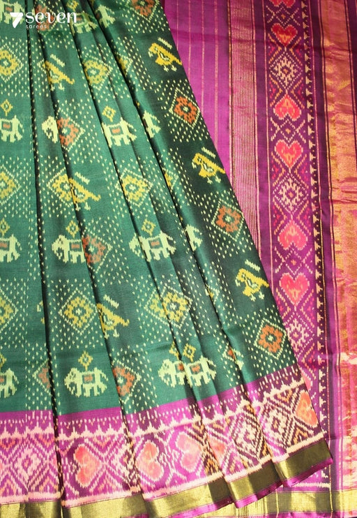 Kairavi Patola Handloom Single Ikkat Green Pure Silk Saree|Silk Mark Certified - Seven Sarees - Saree - Seven Sarees