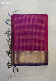 Kairuma Maheshwari Handloom Pink Silk Cotton Saree - Seven Sarees - Seven Sarees