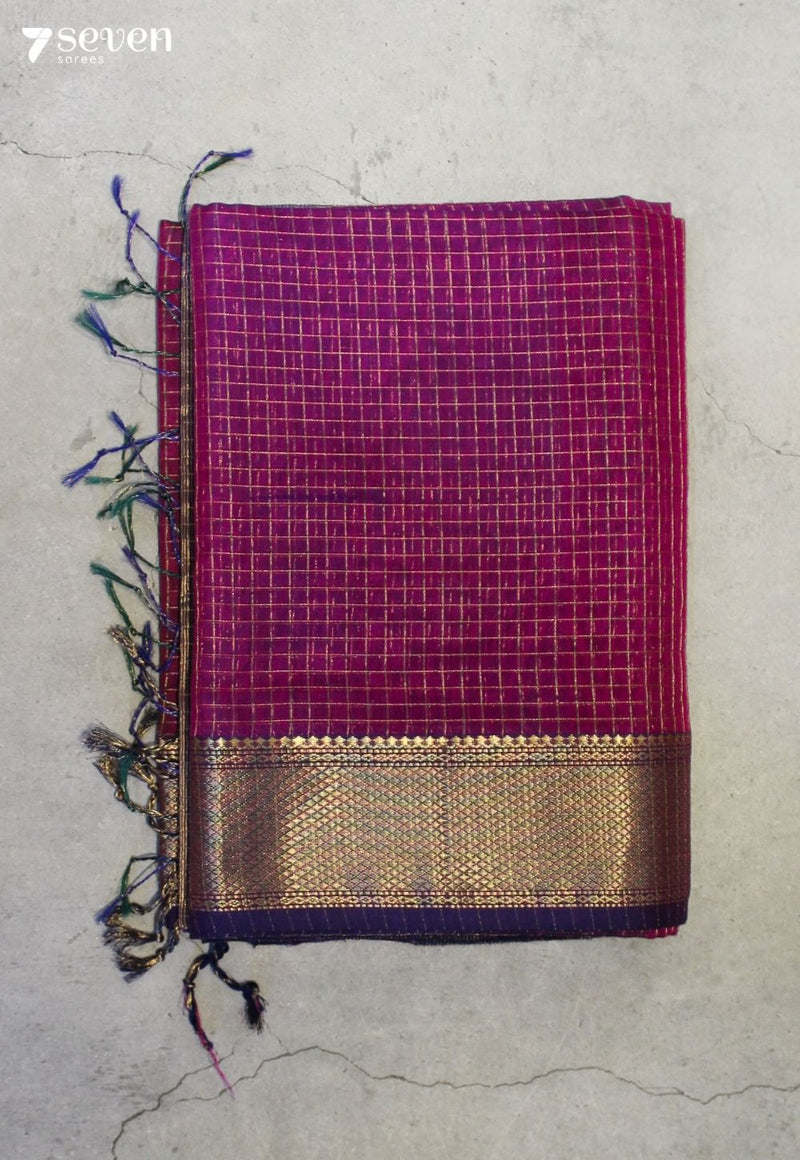 Kairuma Maheshwari Handloom Pink Silk Cotton Saree - Seven Sarees - Seven Sarees