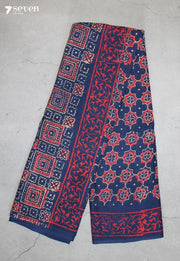Kairusha Jaipur Blue Hand Block Printed 100% Cotton Saree - Seven Sarees - Saree - Seven Sarees