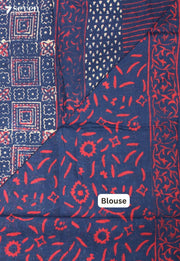 Kairusha Jaipur Blue Hand Block Printed 100% Cotton Saree - Seven Sarees - Saree - Seven Sarees