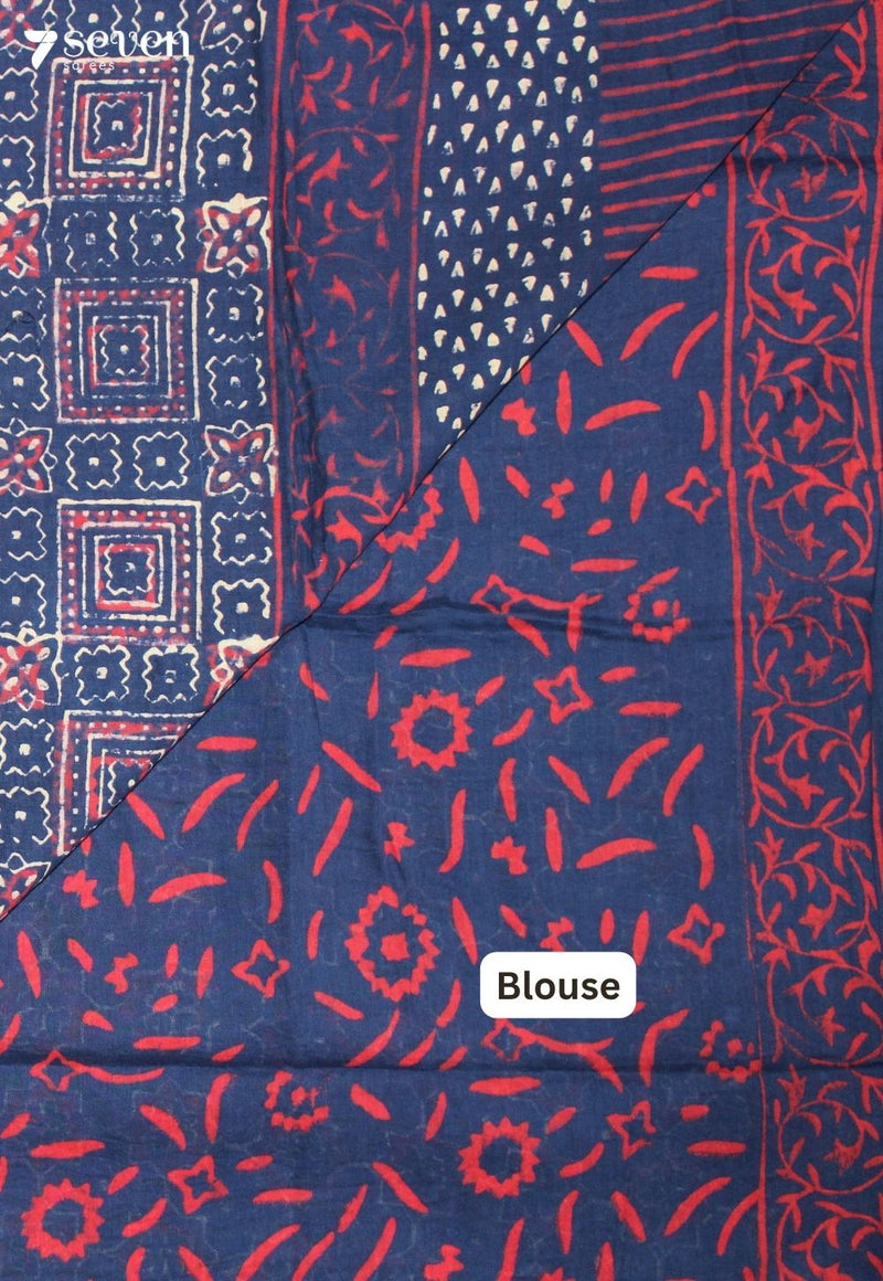 Kairusha Jaipur Blue Hand Block Printed 100% Cotton Saree - Seven Sarees - Saree - Seven Sarees