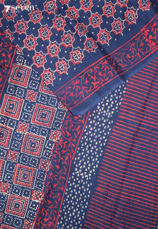 Kairusha Jaipur Blue Hand Block Printed 100% Cotton Saree - Seven Sarees - Saree - Seven Sarees