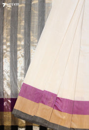 Kalindi Signature Seven Handloom White Bangalore Pure Silk Cotton Saree - Seven Sarees - Saree - Seven Sarees