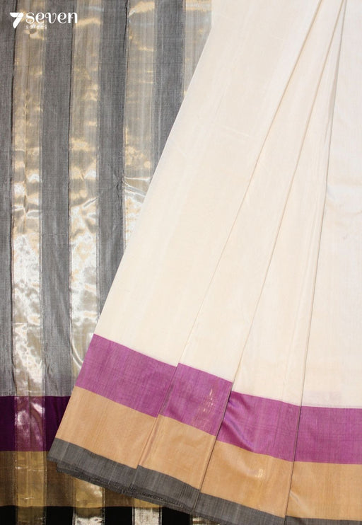 Kalindi Signature Seven Handloom White Bangalore Pure Silk Cotton Saree - Seven Sarees - Saree - Seven Sarees