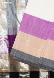Kalindi Signature Seven Handloom White Bangalore Pure Silk Cotton Saree - Seven Sarees - Saree - Seven Sarees