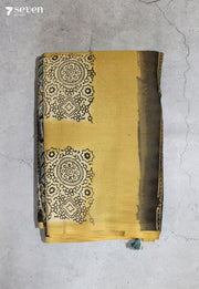Kalmari Kutch Yellow Handmade Ajrakh 100% Cotton Saree - Seven Sarees - Saree - Seven Sarees