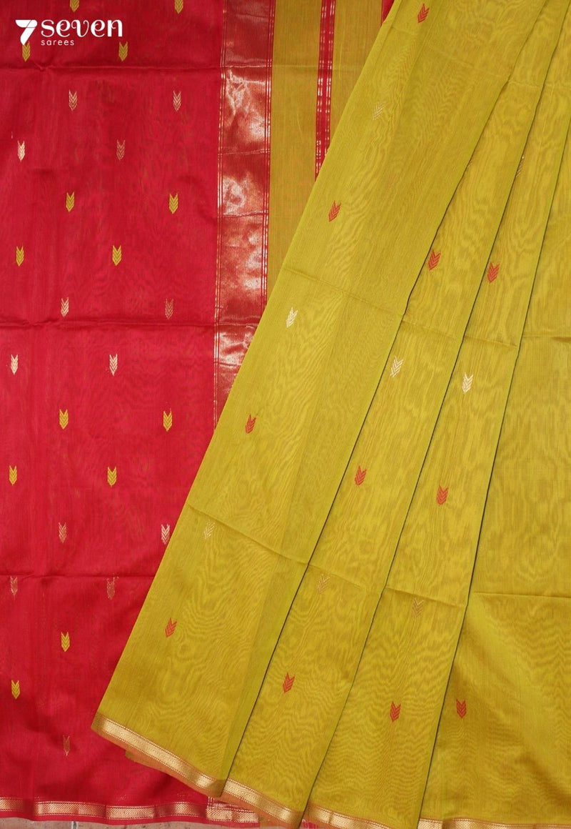 Kalrini Maheshwari Handloom Yellow Silk Cotton Saree - Seven Sarees - Seven Sarees