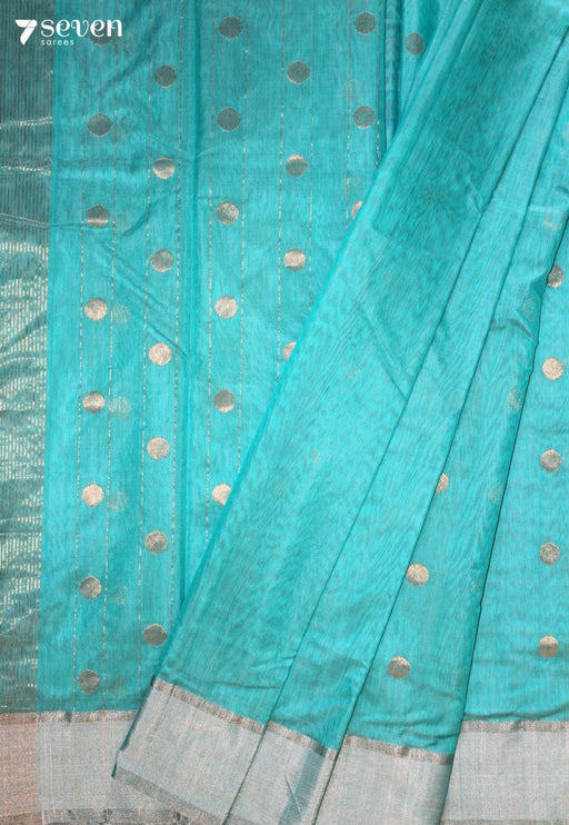 Kalusha Chanderi Handloom Blue Silk Cotton Saree - Seven Sarees - Seven Sarees