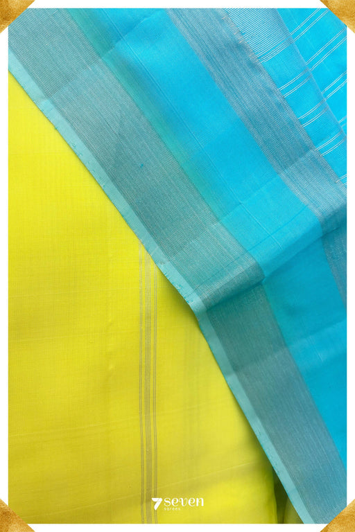 Kamalaathe Signature Seven Handloom Yellow/Blue Bangalore Pure Silk Saree|Silk Mark Certified - Seven Sarees - Saree - Seven Sarees