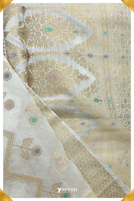 Kamla Benares White Pure Silk Saree | Silk Mark Certified - Seven Sarees - Saree - Seven Sarees