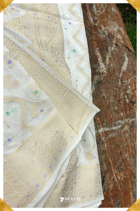 Kamla Benares White Pure Silk Saree | Silk Mark Certified - Seven Sarees - Saree - Seven Sarees