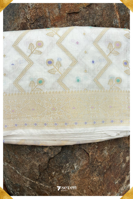 Kamla Benares White Pure Silk Saree | Silk Mark Certified - Seven Sarees - Saree - Seven Sarees