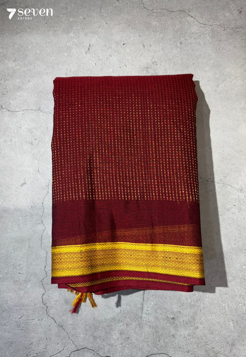 Kanchana Raga Signature Seven Handloom Red Bangalore Pure Cotton Saree - Seven Sarees - Saree - Seven Sarees