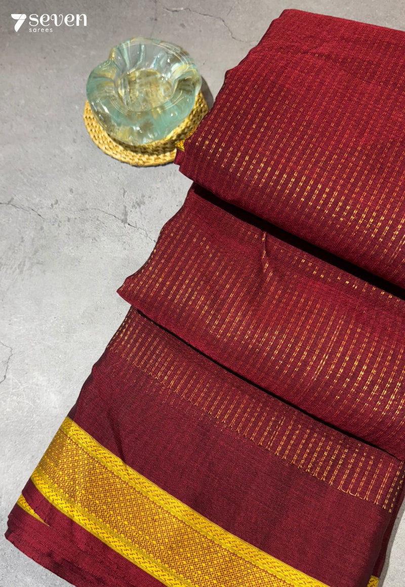 Kanchana Raga Signature Seven Handloom Red Bangalore Pure Cotton Saree - Seven Sarees - Saree - Seven Sarees
