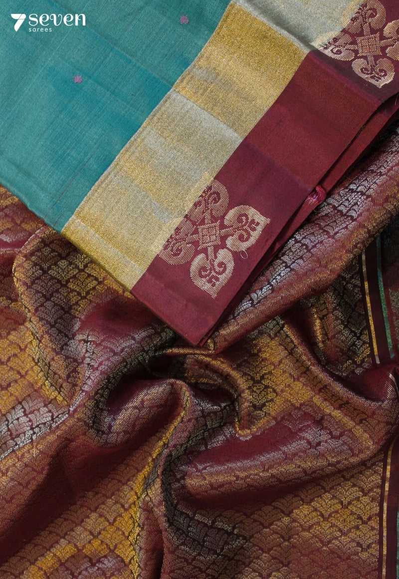 Kanchanagiri Signature Seven Handloom Blue Bangalore Pure Silk Cotton Saree - Seven Sarees - Saree - Seven Sarees