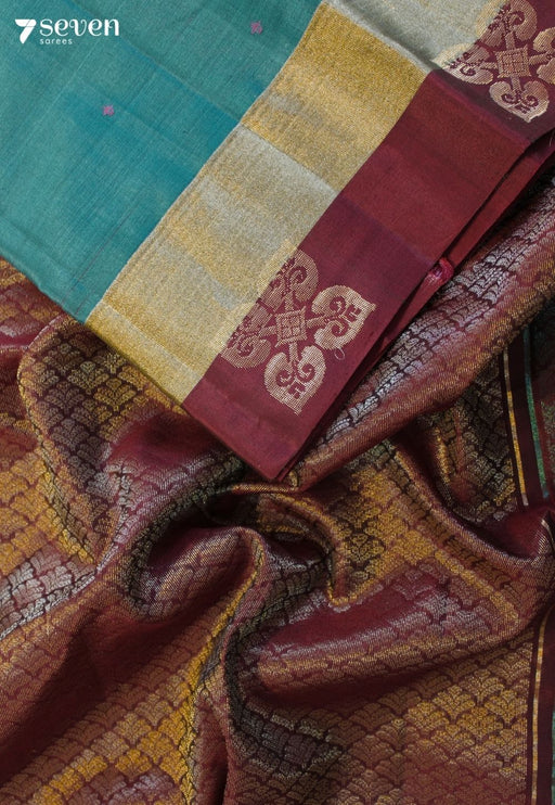Kanchanagiri Signature Seven Handloom Blue Bangalore Pure Silk Cotton Saree - Seven Sarees - Saree - Seven Sarees