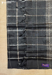 Karita Mangalagiri Handloom Black Vegan Silk Saree with checks - Seven Sarees - Saree - Seven Sarees