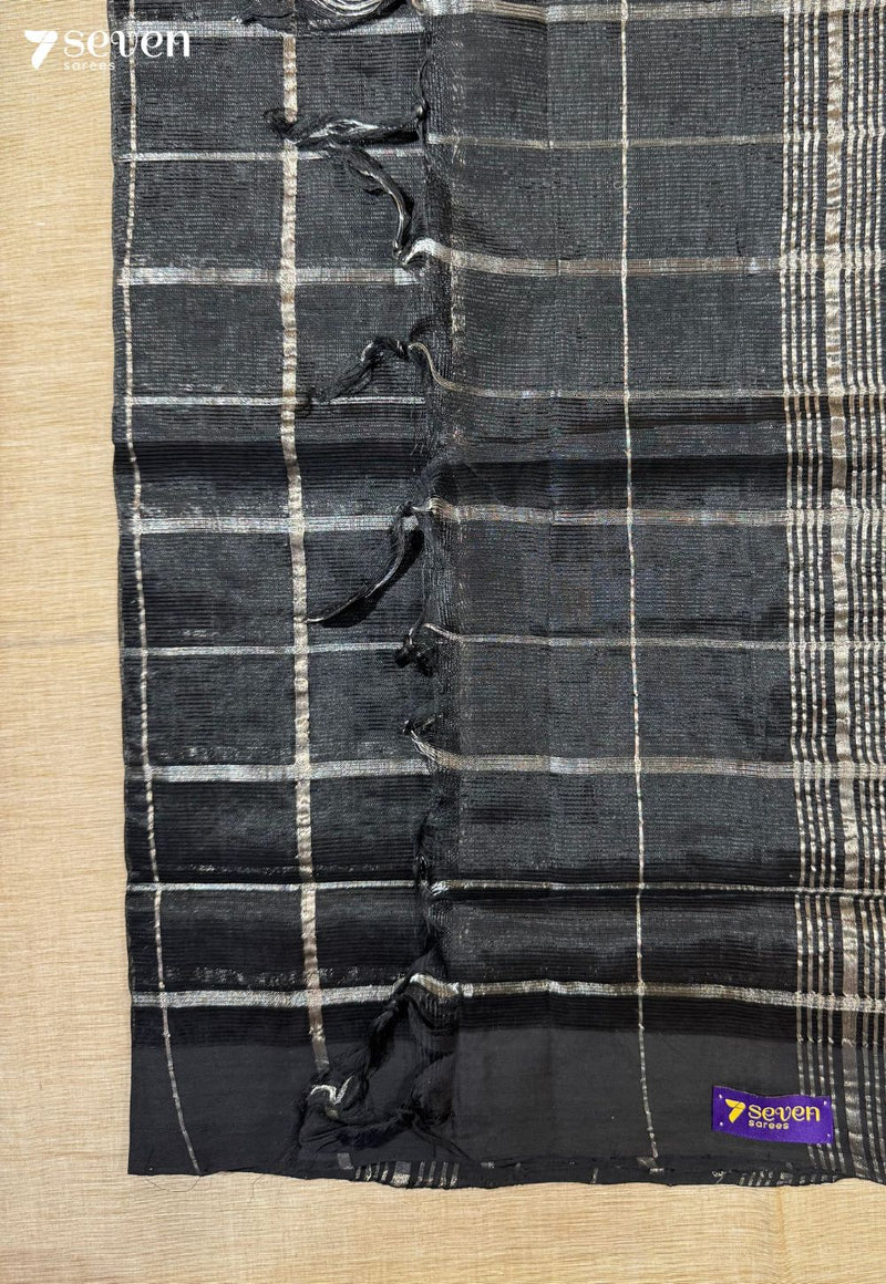 Karita Mangalagiri Handloom Black Vegan Silk Saree with checks - Seven Sarees - Saree - Seven Sarees