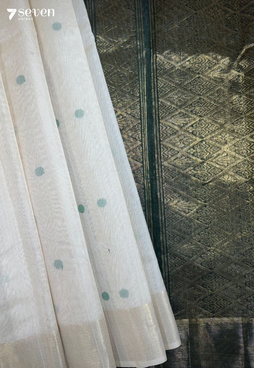 Karmashika Signature Seven Handloom Offwhite - Green Bangalore Pure Silk Cotton Saree - Seven Sarees - Saree - Seven Sarees