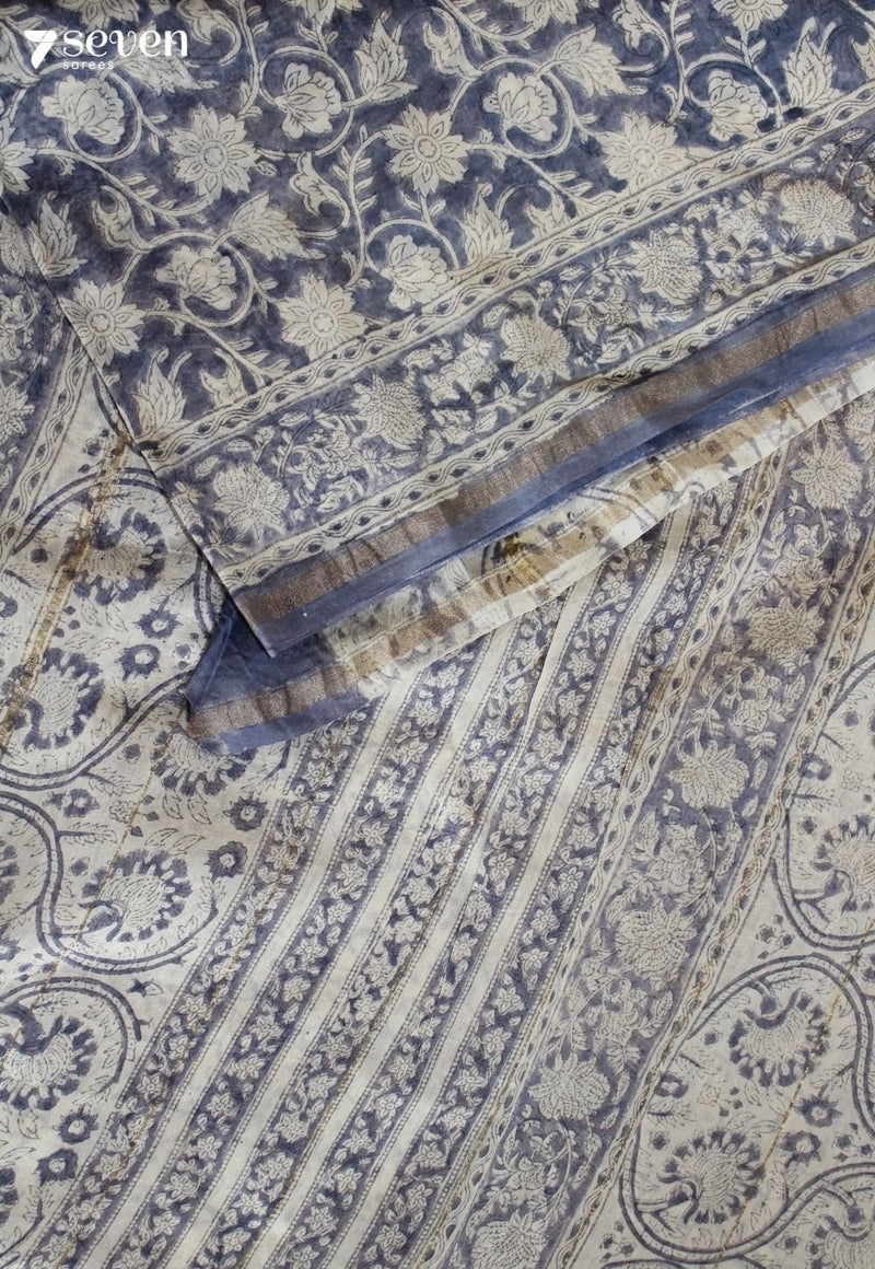 Karmeha Jaipur Purple Hand Block Printed Silk Cotton Saree - Seven Sarees - Saree - Seven Sarees