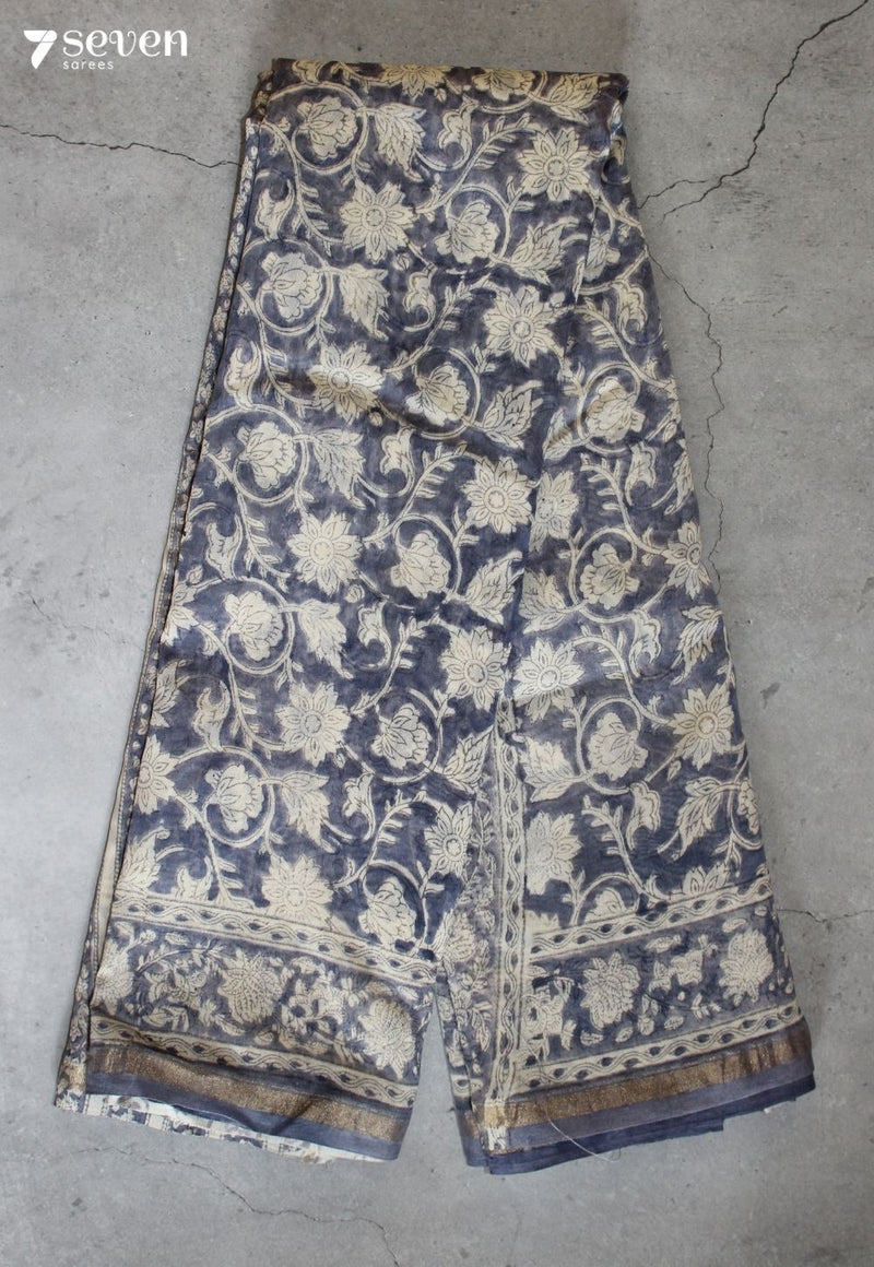 Karmeha Jaipur Purple Hand Block Printed Silk Cotton Saree - Seven Sarees - Saree - Seven Sarees