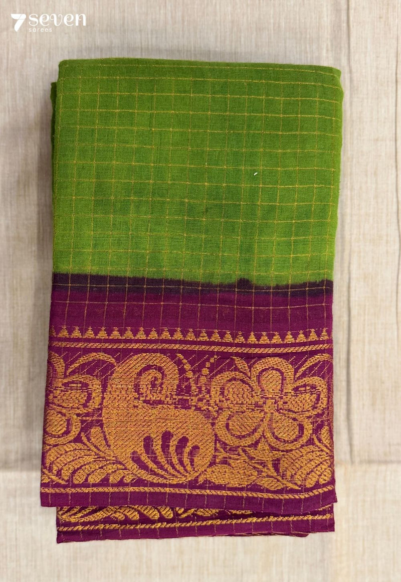 Karu Kondrai Madurai Green Handmade Pure Cotton Sungudi Saree - Seven Sarees - Saree - Seven Sarees
